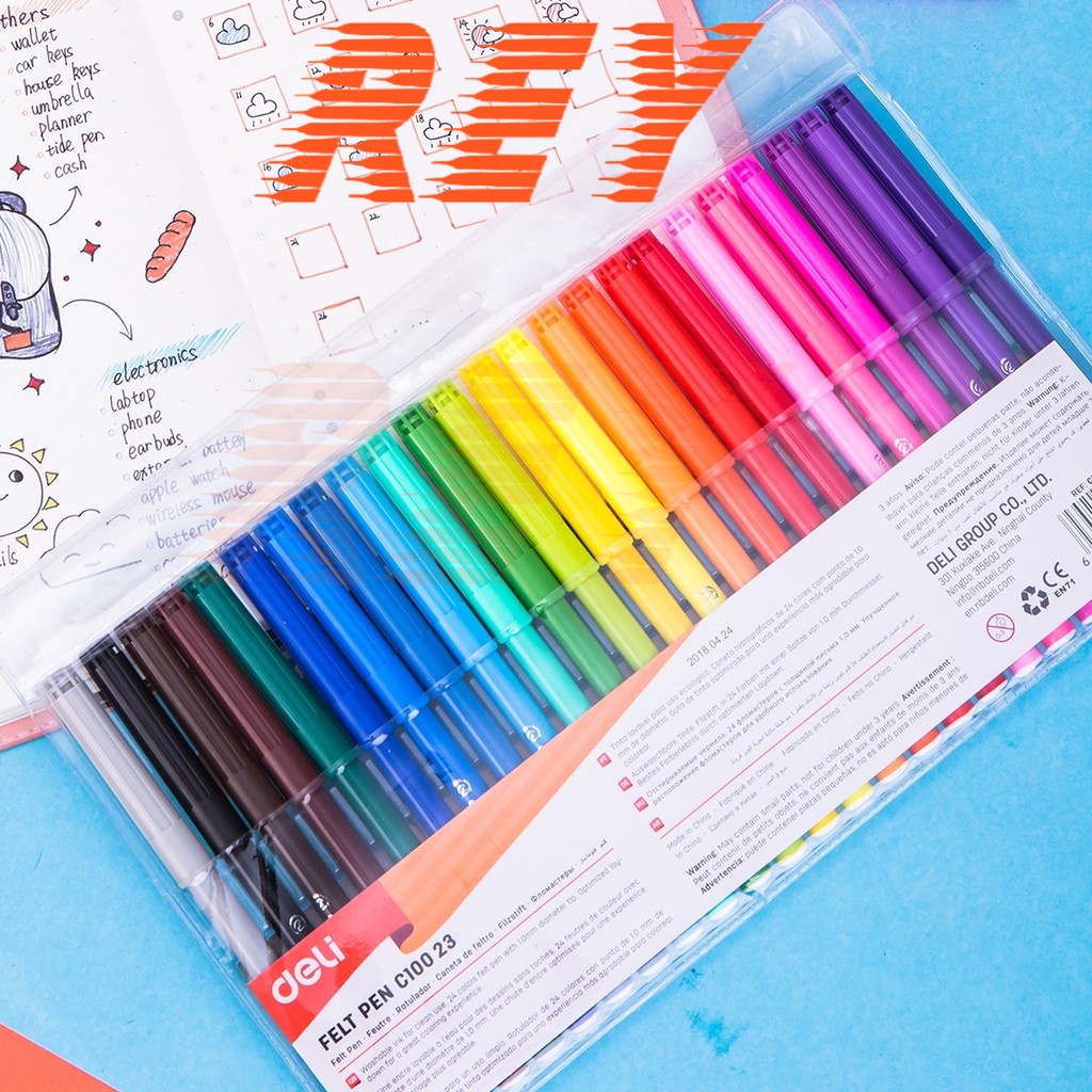 [Giao hỏa tốc] COMBO 2 vỉ bút lông màu Colorun Felt Pen Deli  C10003 - C10013 - C10023