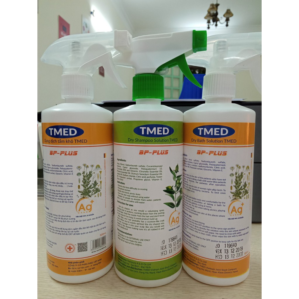 Dung dịch tắm gội khô BP-PLUS cho NGƯỜI BỆNH Tmed 500ml, bệnh nhân, trông người bệnh, sau phẫu thuật. mẹ sau sinh
