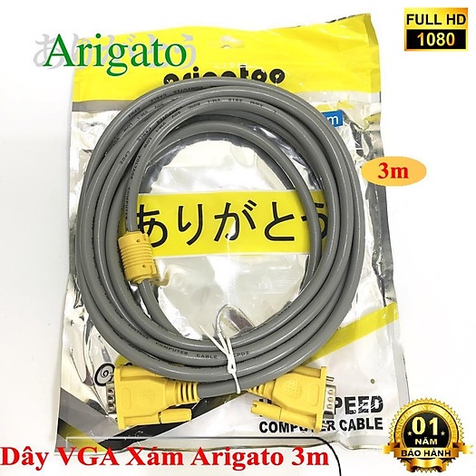 Dây cáp VGA 1.5M 3M 5M Arigato xịn 3+6 3+9 đen tím xám chống nhiễu hàng cao cấp VNET