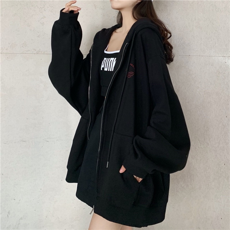 Áo khoác hoodie zip chất nỉ bông 2 lớp in hình sóng biển