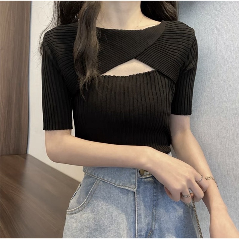 áo len dệt kim kiểu xoắn chéo giữa (8743#)