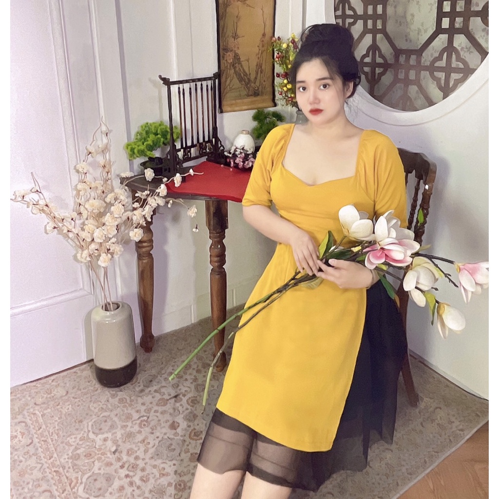 Bigsize: Sét áo dài cách tân + chân váy đen