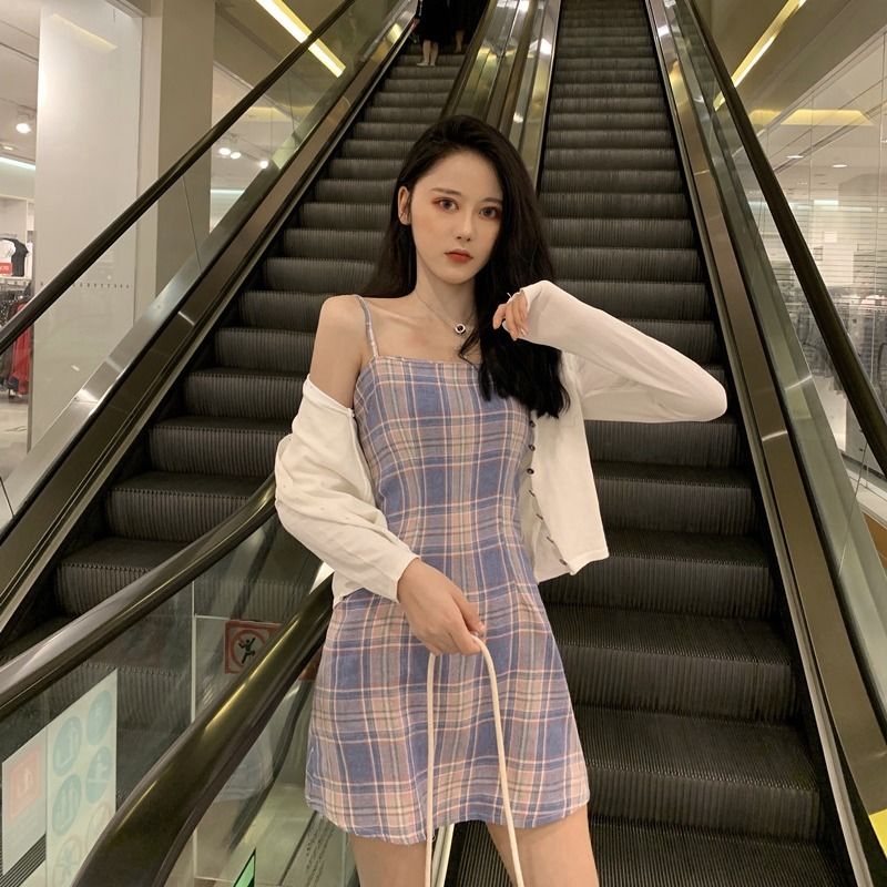 Đầm hai dây họa tiết kẻ sọc caro thời trang dành cho nữ | BigBuy360 - bigbuy360.vn