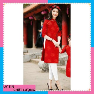 [ HÀNG CAO CẤP ] combo 1 bộ áo dài cách tân và 1 áo cách tân gấm tết đỏ