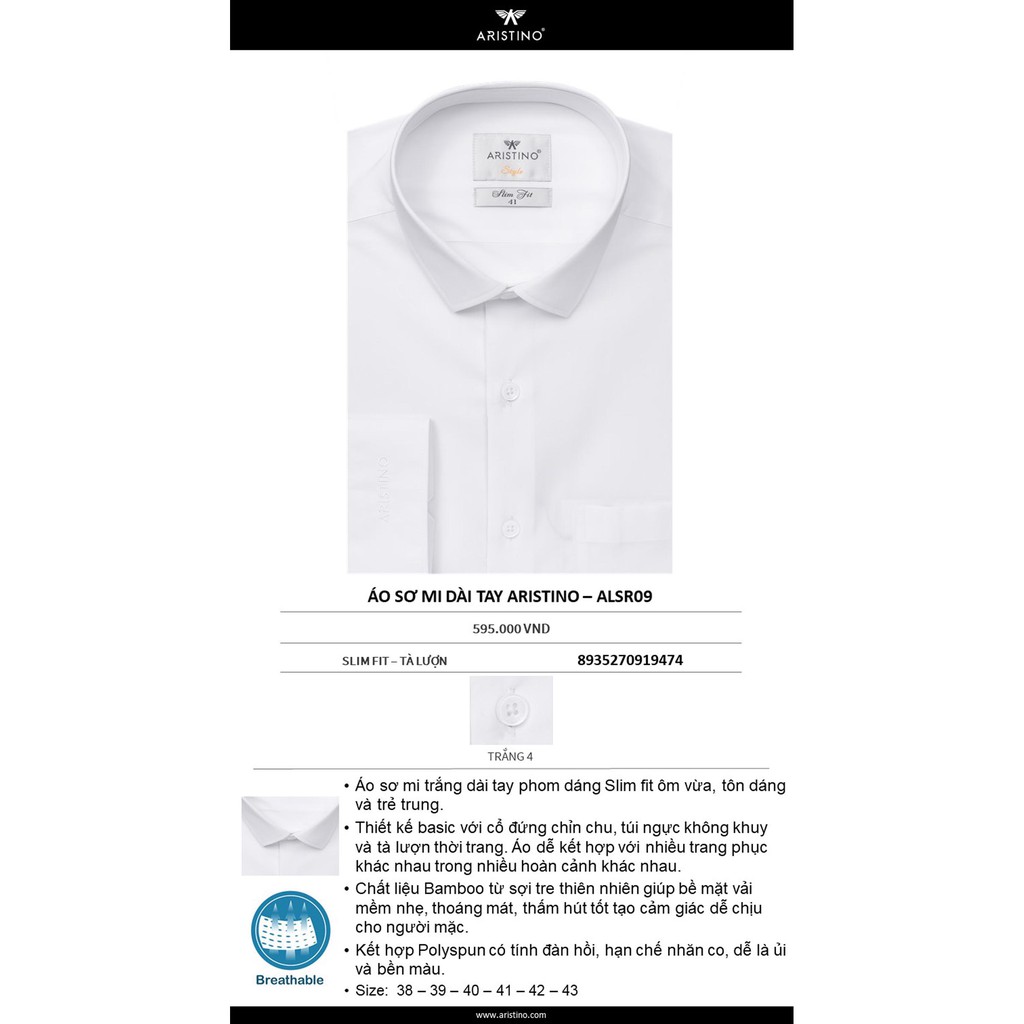 Áo sơ mi nam dài tay Aristino ALSR09