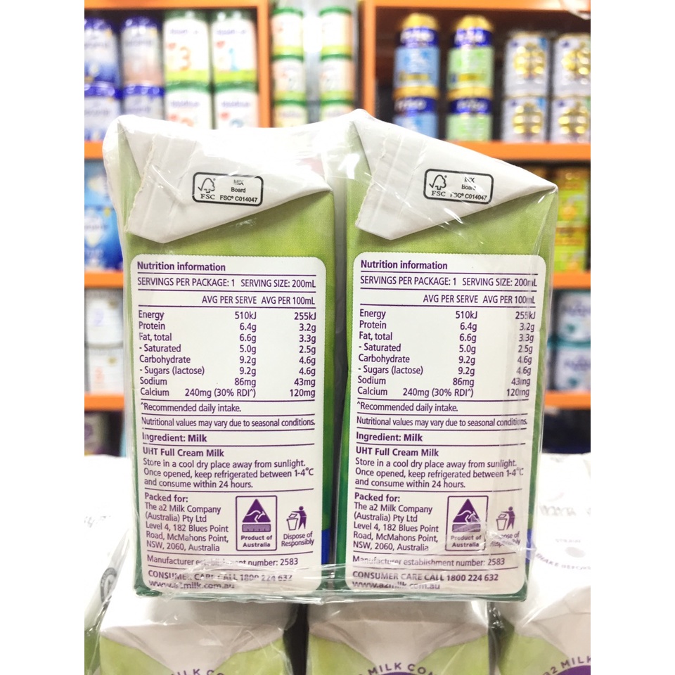 Sữa A2 nguyên kem dạng nước 24 hộp 200ml - Hàng Úc