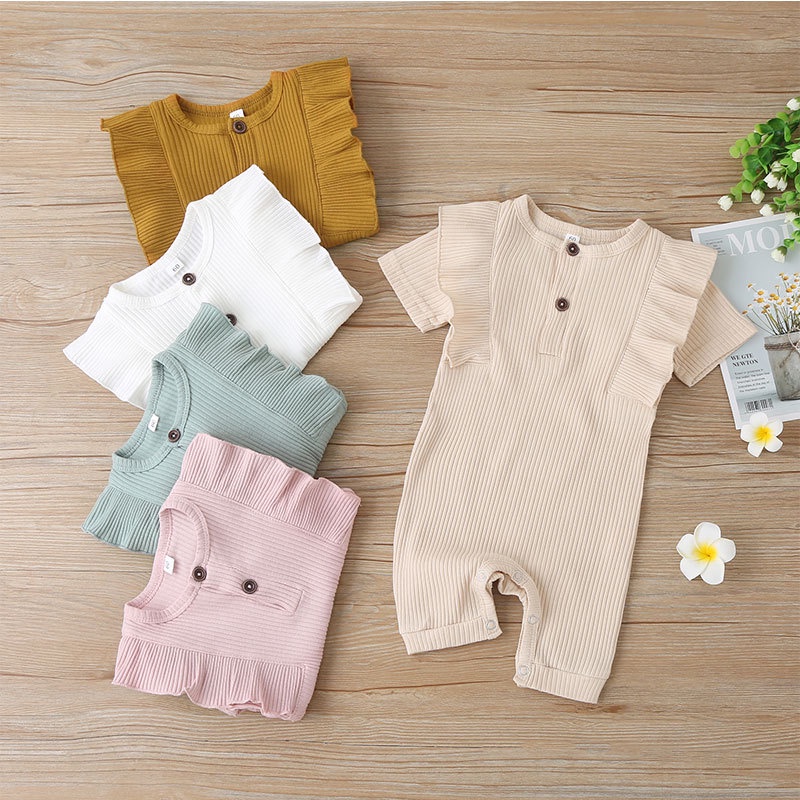Body Ngắn Tay Trơn Màu Cho Bé Gái Sơ Sinh 0-18 Tháng,Bodysuit Liền Thân Áo Liền Quần Cho Bé