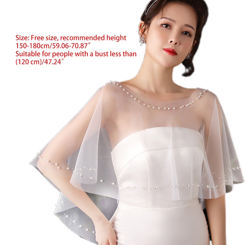 Áo Choàng Vải Tuyn Trong Suốt Quấn Vai Đính Hạt Cườm Thời Trang Dự Tiệc Cưới Cho Bạn Gái