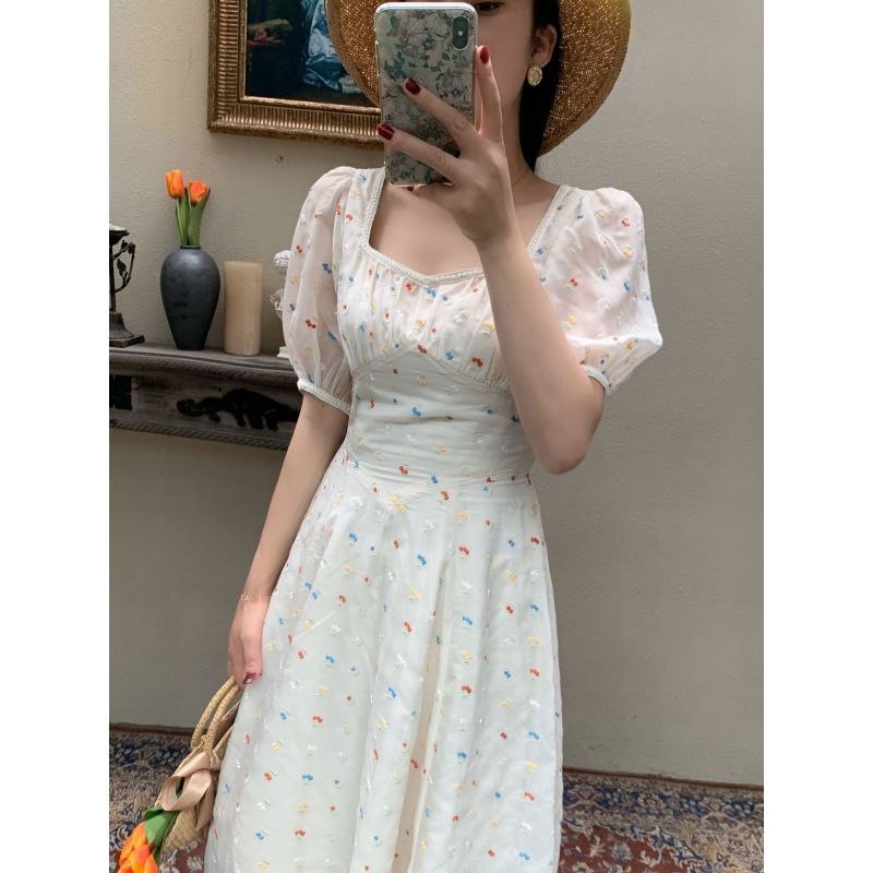 Đầm Dáng Dài Thêu Hoa Thời Trang Mùa Hè Pháp