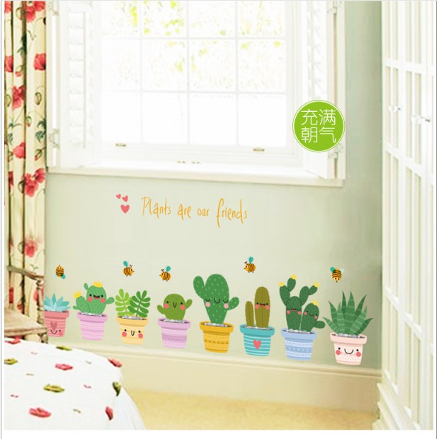 Decal trang trí nhiều chậu XƯƠNG RỒNG HOẠT HÌNH đáng yêu