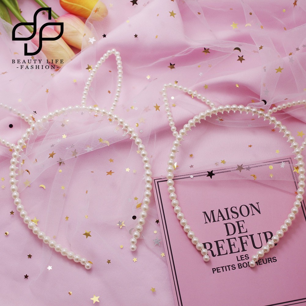 Cài tóc tai mèo đính ngọc trai giả dễ thương