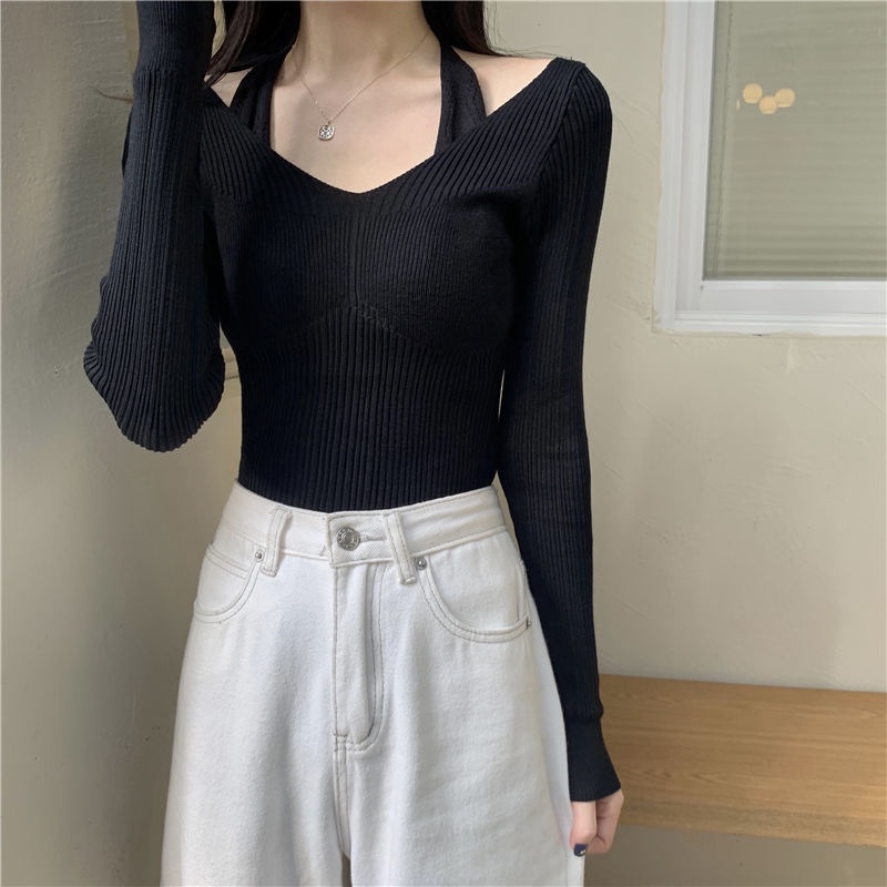 Happy Store Áo Sweater Tay Dài Hở Vai Dáng Ôm Quyến Rũ Thời Trang Cho Nữ