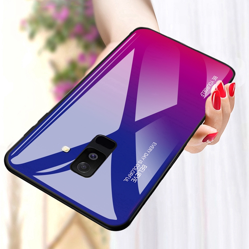 Ốp điện thoại kính cường lực cứng màu gradient cho Samsung Galaxy A6/A8 2018