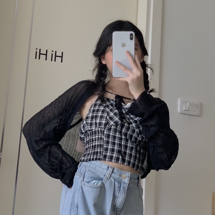 áo cardigan gân lưới ngực buộc dây JB109 LOLLIE STUDIO