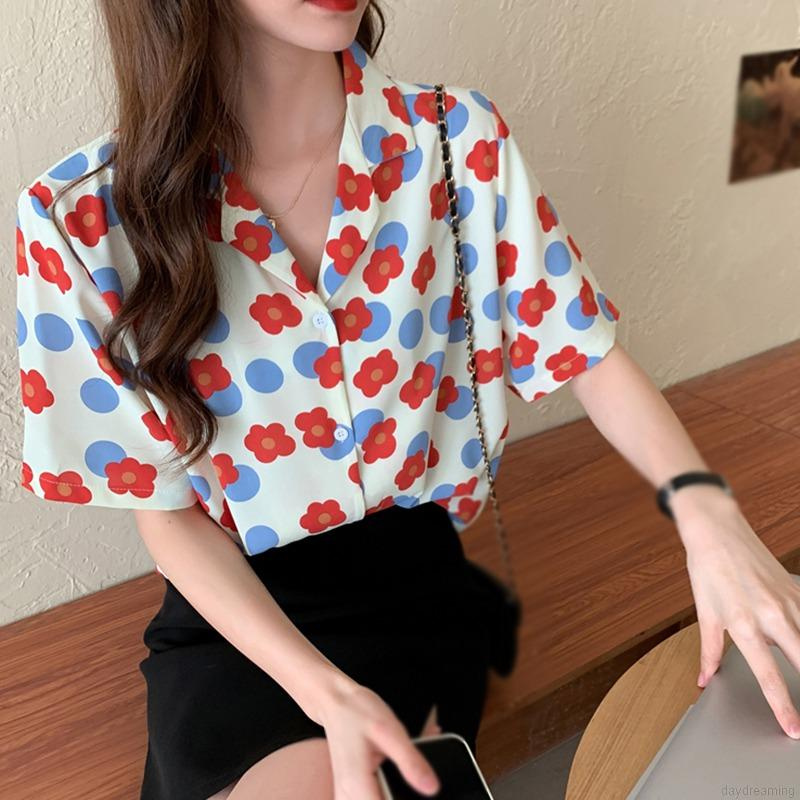 Áo Sơ Mi Ngắn Tay In Họa Tiết Retro Cho Nữ