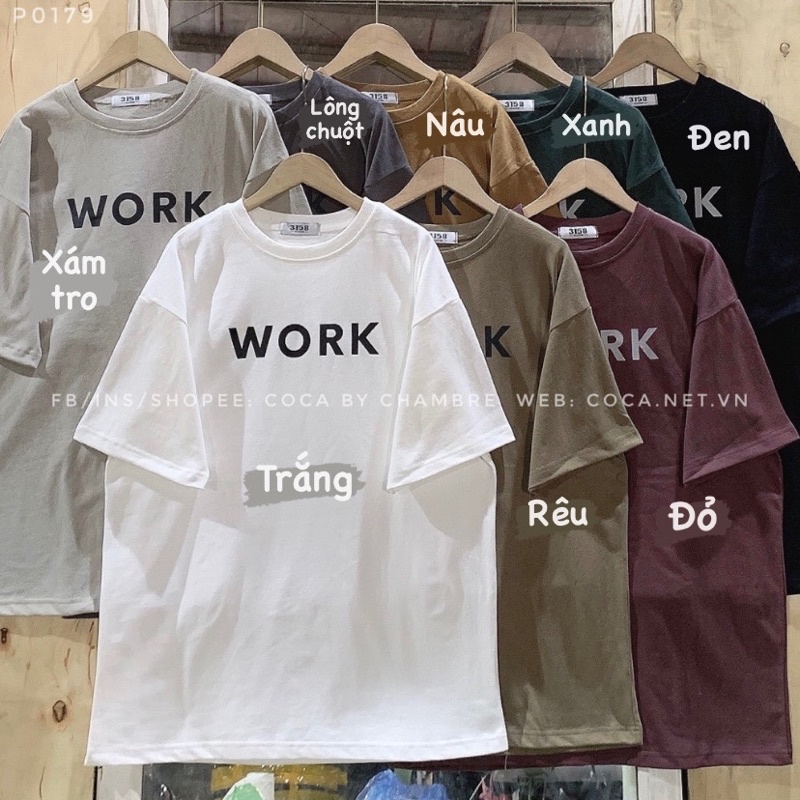 [P0179]⌛️ Áo thun cotton mặt lông dày in chữ WORK form rộng bảng 8 màu vintage (Có sẵn/ảnh thật)