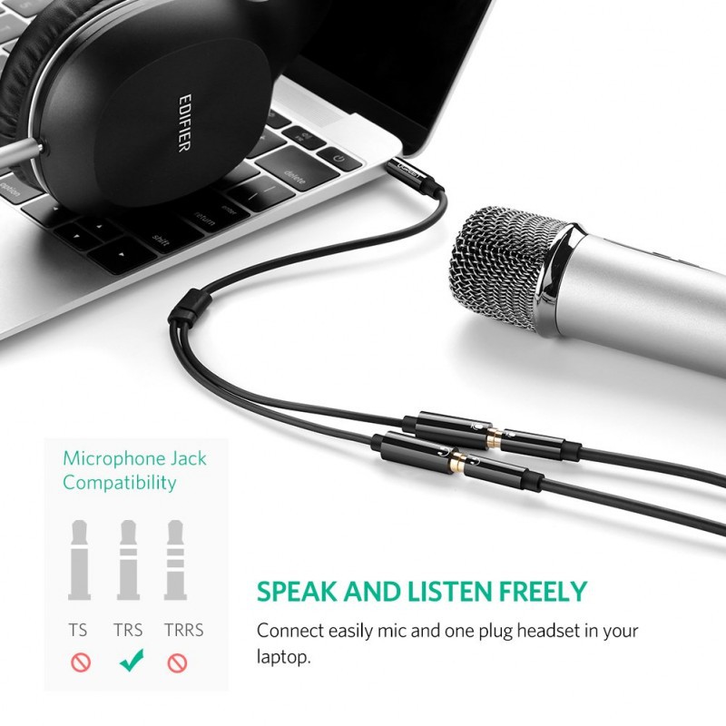 Cáp Chia Audio Và Mic UGREEN 30620/10789 - Cáp chuyển đổi 3.5mm Male sang 2 cổng 3.5mm Female (sử dụng mic và tai nghe)