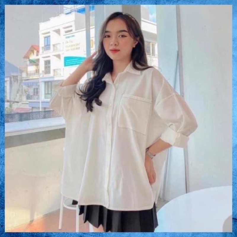 Áo sơmi tay dài kiểu viền chỉ nổi mẫu chất thô form rộng oversize thiết kế hoạ tiết viền chỉ đơn giản basic và tôn dáng