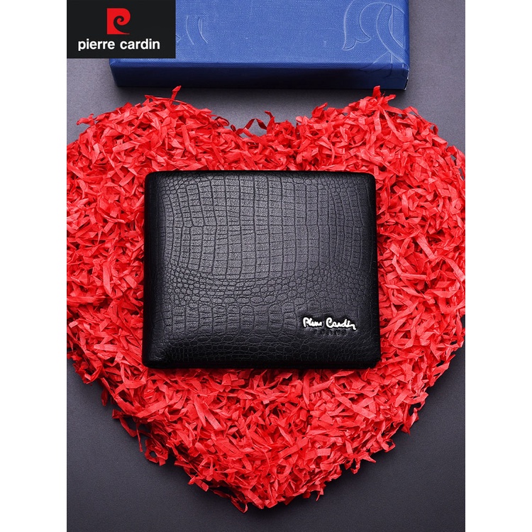 Ví Pierre Cardin nam chính hãng da bò thật dập vân cá sấu ví ngang PCJ2036
