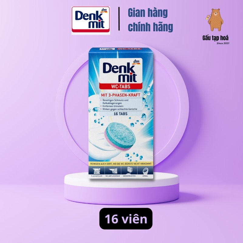 Hộp viên tẩy bồn cầu Denkmit Wc Tabs hộp 16 viên với công nghệ làm sạch 3 pha