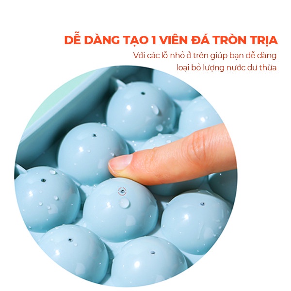 Khay Làm Đá Tròn Viên Có Nắp Chất Liệu Nhựa PP An Toàn Trong Thực Phẩm Có Lỗ Loại Bỏ Nước Thông Minh