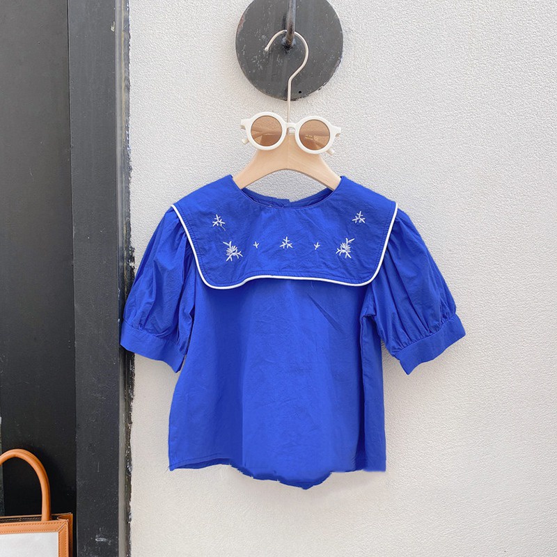 Se7en Set Áo Sơ Mi Ngắn Tay Màu Trơn + Quần Thời Trang Hè Hàn Quốc Cho Bé Gái