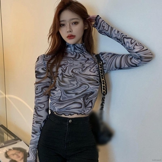 Áo Croptop Tay Dài Cổ Lọ Thiết Kế Ôm Sát Tôn Dáng