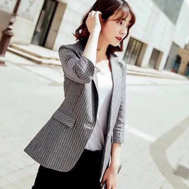 [ORDER] Vest Blazer Sọc Xám Linen Tay Lỡ