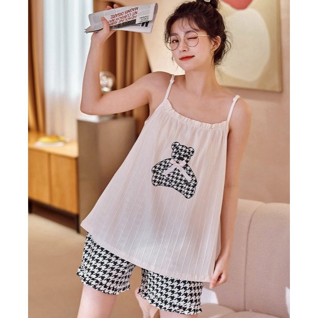 Bộ Ngủ Cotton Hai Dây Mảnh Kawaii Hè 2022