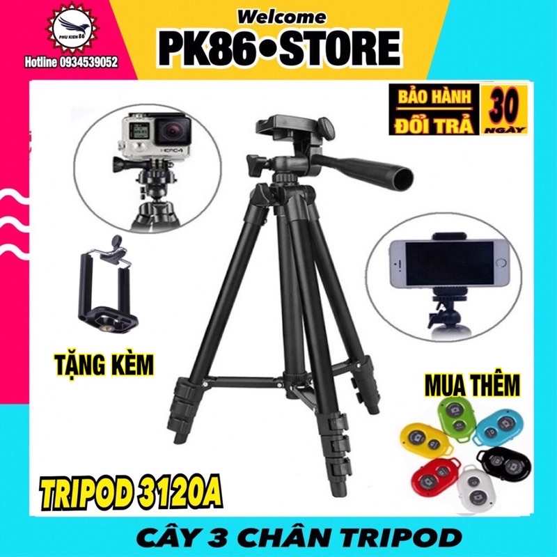 Gậy chụp ảnh, giá đỡ điện thoại, cây Tripod livestream tự sướng 3 chân 3120A, selfie