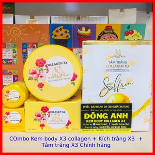 Combo Kem Body Collagen X3 Đông Anh + Kích Trắng + Tắm Trắng X3, dưỡng trắng da body Chính hãng