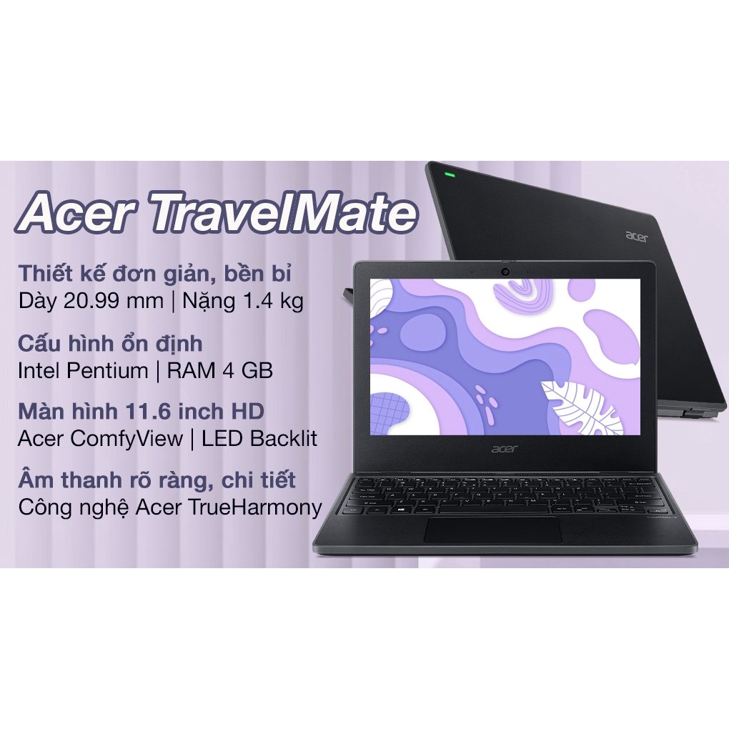 Laptop Acer TravelMate B3 TMB311-31-P49D NX.VNFSV.005 - Độ Bền Chuẩn Quân Đội (Pentium® Silver N5030 | 4GB | 256GB | Int