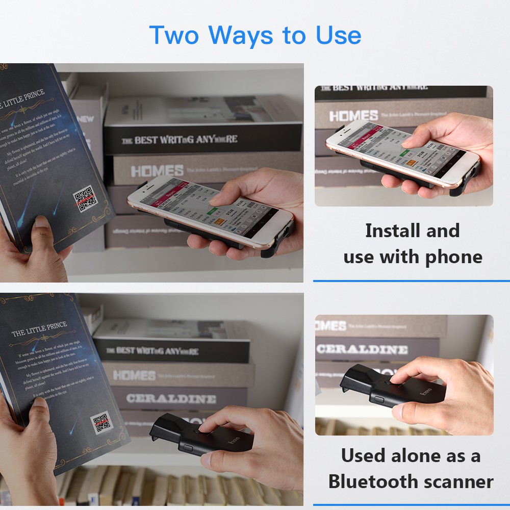 Eyoyo 2D Back Clip Bluetooth Barcode Scanner Work with Phone, Portable Barcode Reader with Bluetooth Function 1D 2D QR Image Scanner PDF417 Data Matrix Code Maxicode Scanning Compatible with Android, iOS System
