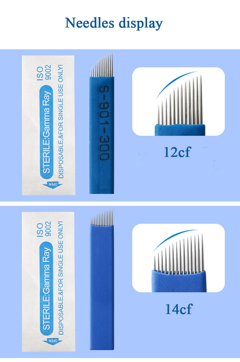 10 cái Nguồn cung cấp Hình xăm Microblading Blade Dụng cụ trang điểm bán vĩnh viễn Màu xanh 0,2 mm Dùng một lần Micro blading Kim cho lông mày LipMicroblade trang điểm vĩnh viễn