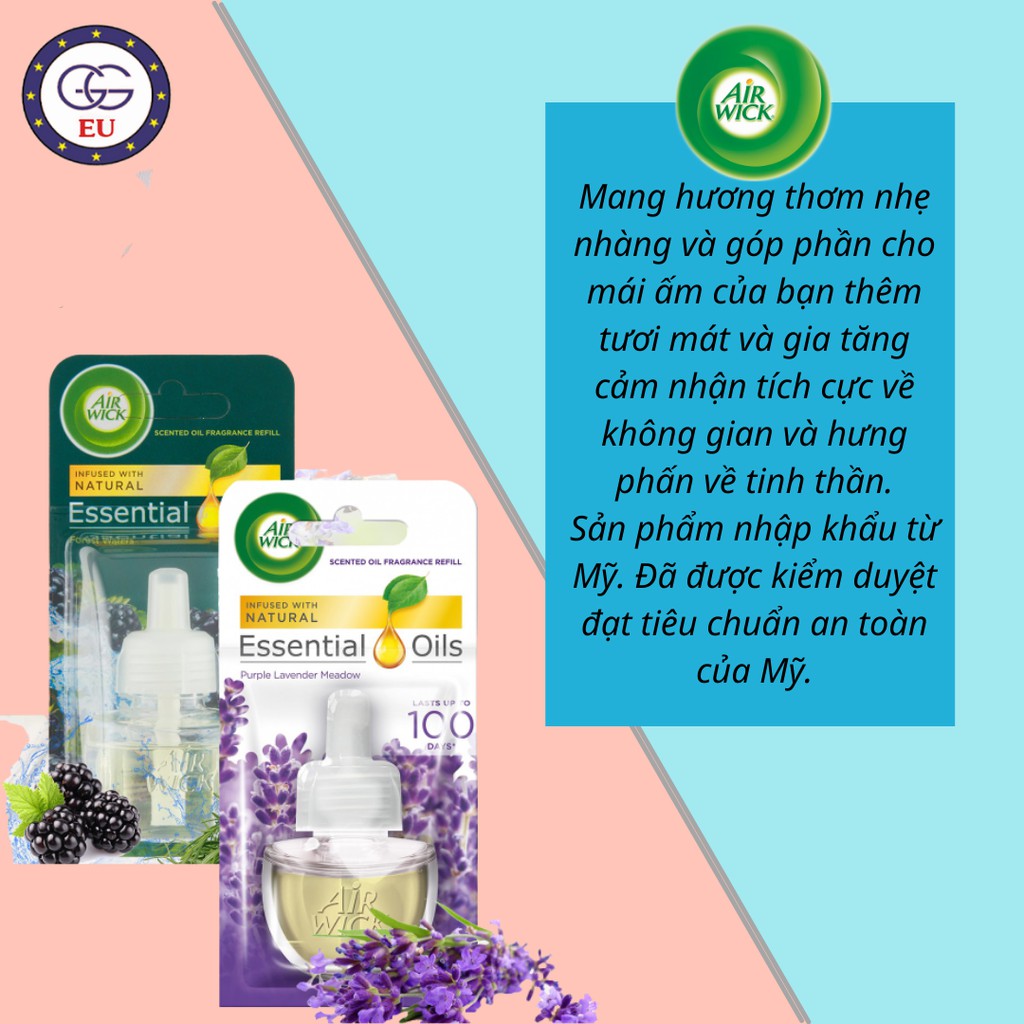 Tinh dầu Air wick chiết xuất thiên nhiên, lưu hương thơm lâu, nội địa Châu Âu, GGEU