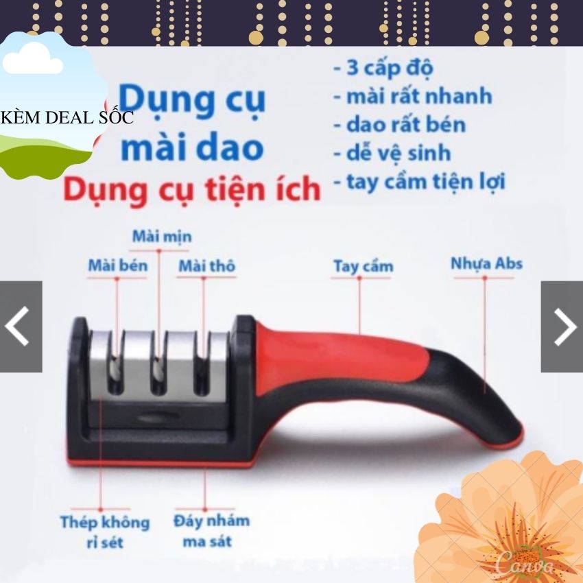 Dụng cụ mài dao kéo 3 khe (3 cấp độ) tay cầm tiện lợi mài dao sắc bén nhanh và hiệu quả - HÒA PHÁT