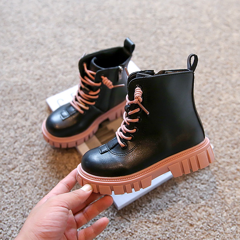 Giày Bốt Martin Cổ Thấp Đế Mềm Có Dây Kéo Chống Trượt Phong Cách Anh Quốc Cổ Điển Cho Bé Gái 3-16 Tuổi
