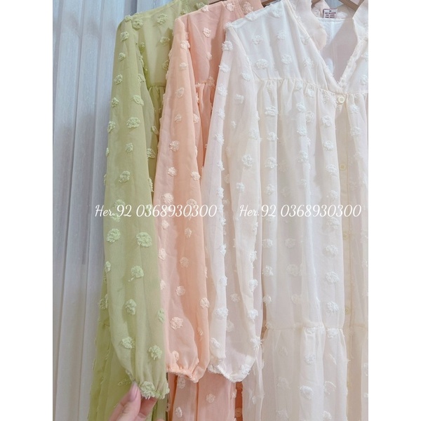 Đầm cục bông dáng babydoll tay dài hai lớp siêu xinh