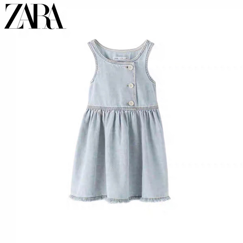 Váy sát nách bò xanh nhạt Zara 6-14Y (có ảnh thật)