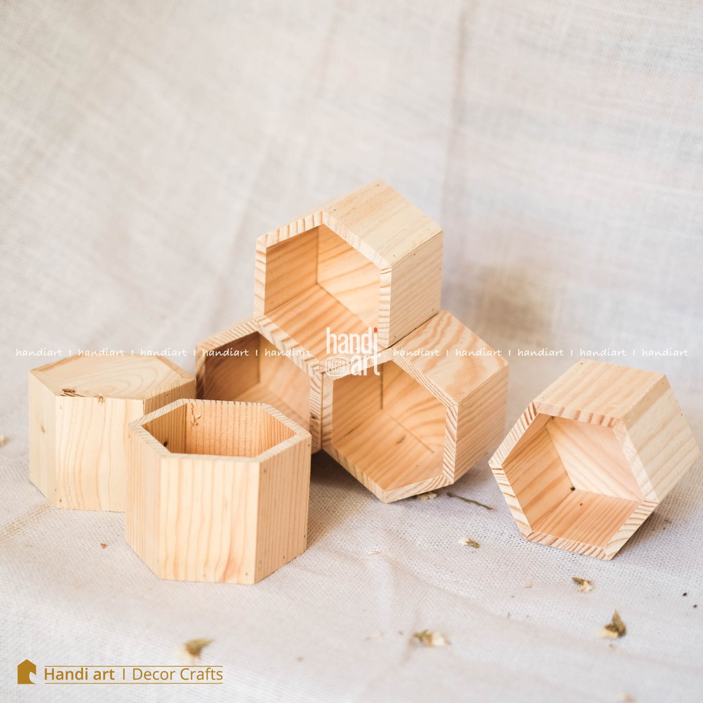 Chậu gỗ lục giác, chậu gỗ cắm hoa - wooden pots