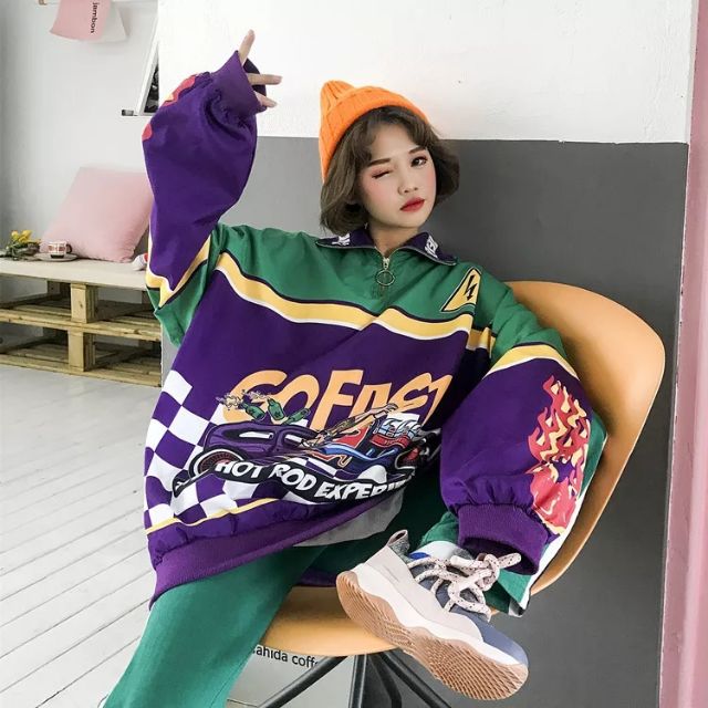 Áo hoodie gió kéo khoá zip ulzzang dáng rộng phối màu hot kèm ảnh thật ở cuối