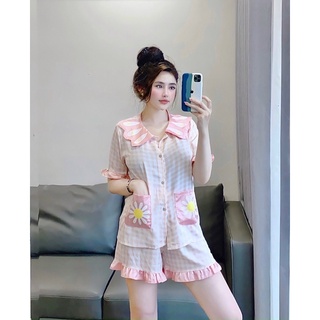 Bộ pijama đùi tay cộc form 40-60kg kiểu dáng tiểu thư họa tiết hoa cúc chất lụa mango mịn và đẹp