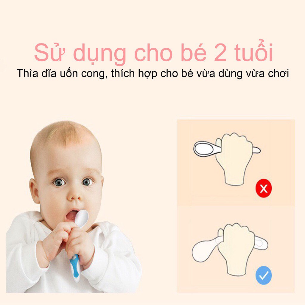 Set thìa dĩa uốn cong theo ý muốn cho bé có hộp đựng