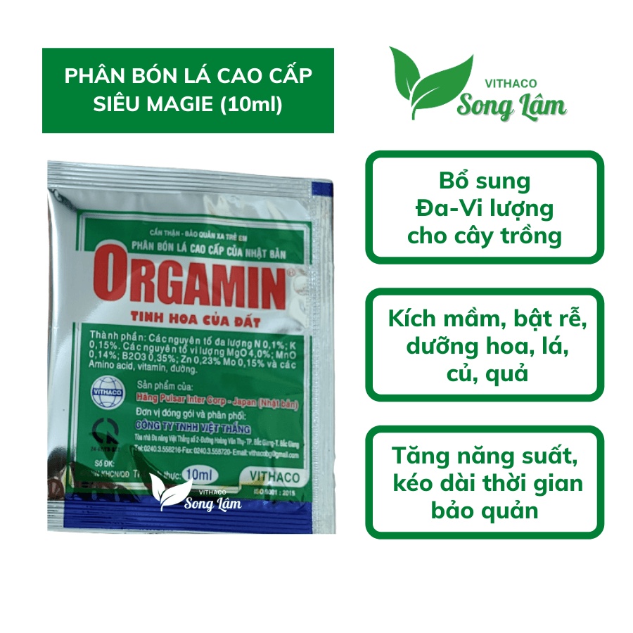 [VITHACO] Phân bón lá Nhật Bản Orgamin kích nảy mầm, ra rễ, phát triển lá, củ, quả [Gói 10ml]