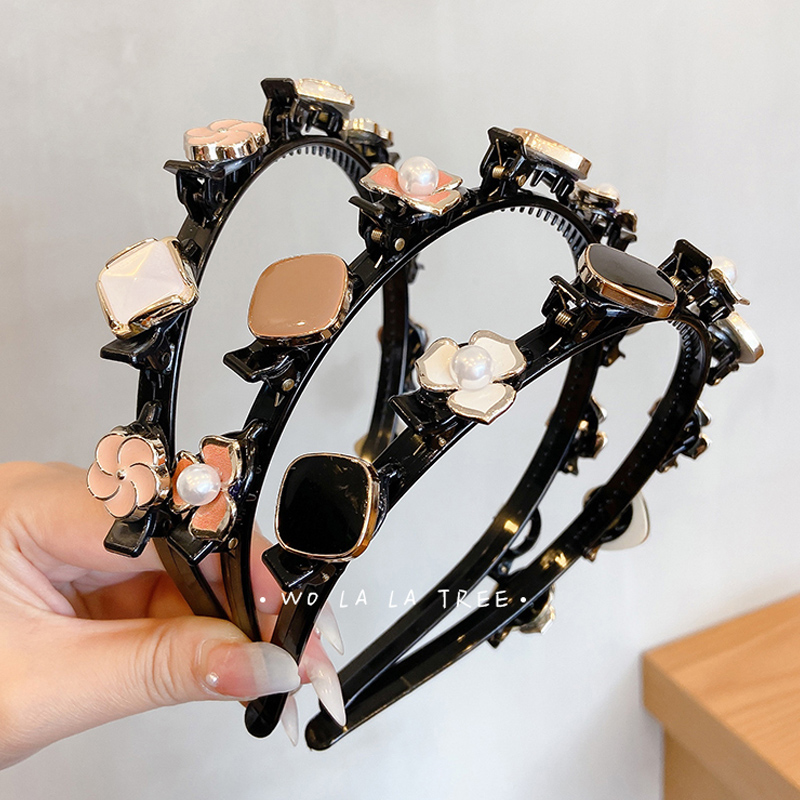 Băng Đô Cài Tóc Đính Ngọc Trai Đen Phong Cách Hàn Quốc