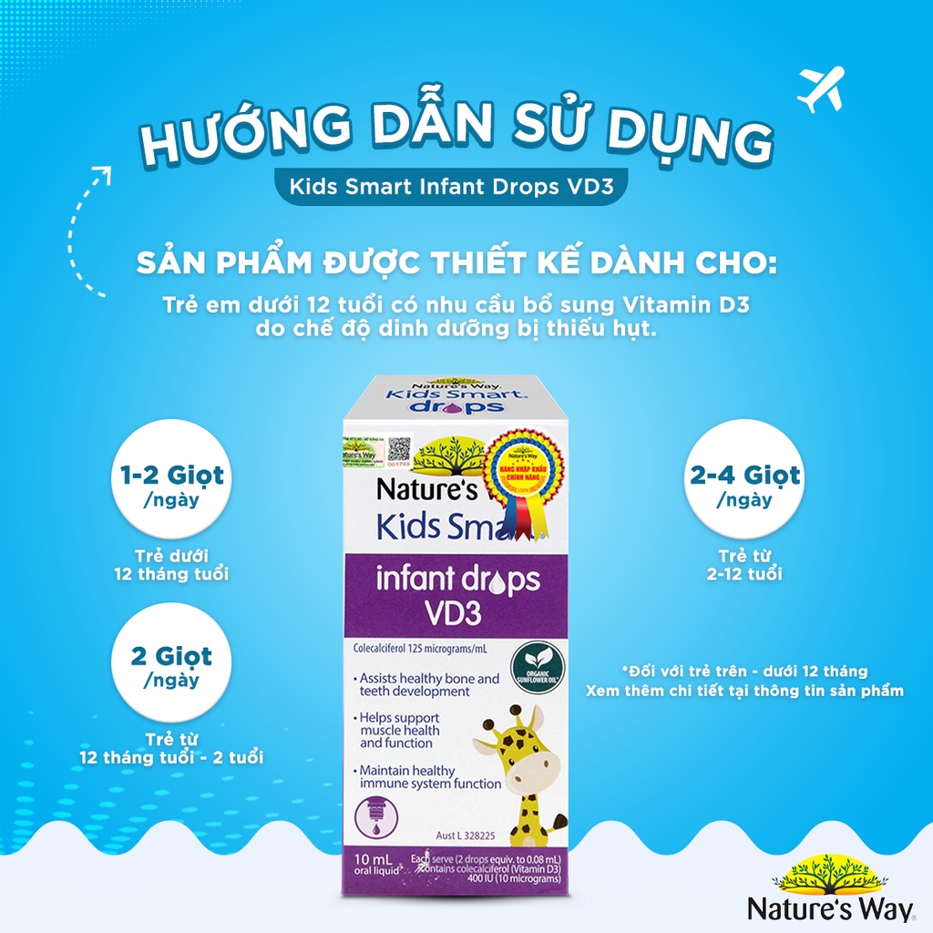 Combo 2 Hộp Nature's Way Kids Smart Drops Probiotic Bổ Sung Men Vi Sinh Và Infant Drops VD3 Bổ Sung Vitamin D Cho Bé