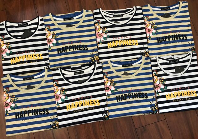 Áo thun sọc in hoa lá