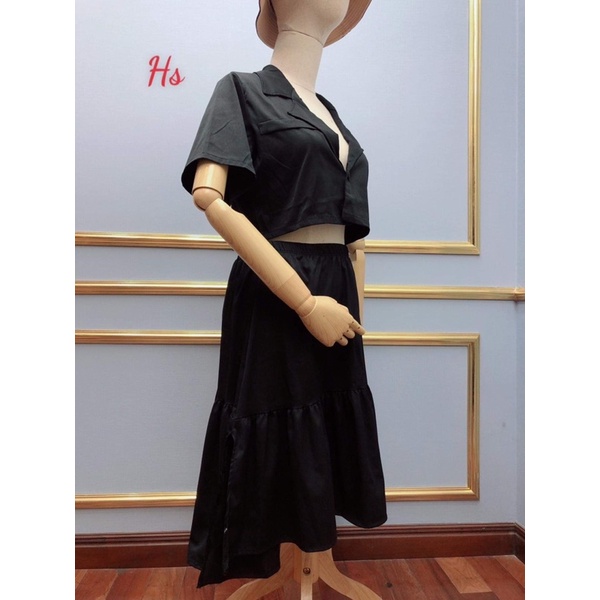 Sét áo cổ vest +chân váy tầng mây HSU1