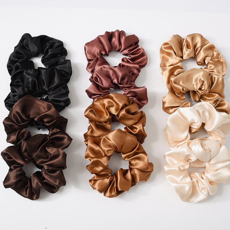 Buộc tóc scrunchies Vòng thun buộc tóc đuôi ngựa vải lụa satin nhún màu trơn Hair Scrunchies