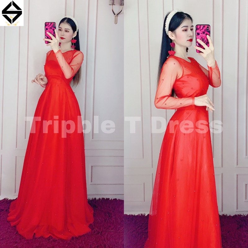Đầm maxi dạ hội kết cườm tay dài TRIPBLE T DRESS -Size M/L/XL - MS12V
